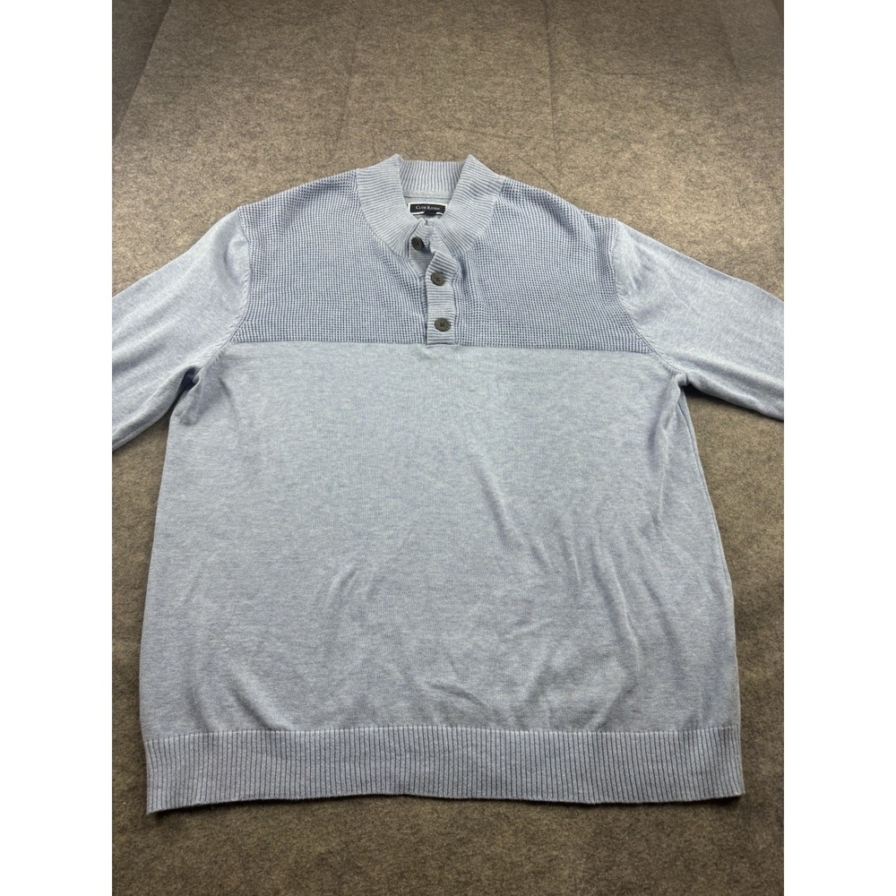 CLUB‎ ROOM Men's XL Blue Knit Henley Pullover Sweater Preppy Academia Classy